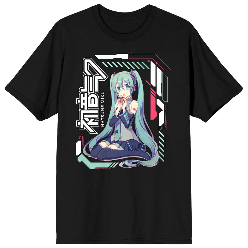 Chargez l'image dans la visionneuse de la galerie, Bioworld Hatsune Miku - Futuristic Patterns Adult Black Crew Neck Short Sleeve T-Shirt
