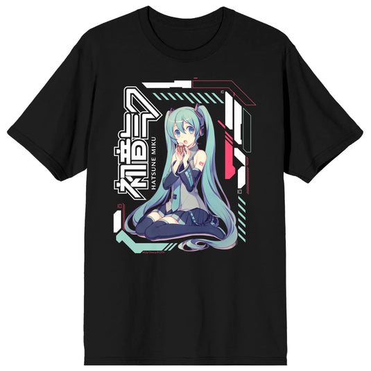 Bioworld Hatsune Miku - Futuristic Patterns Adult Black Crew Neck Short Sleeve T-Shirt