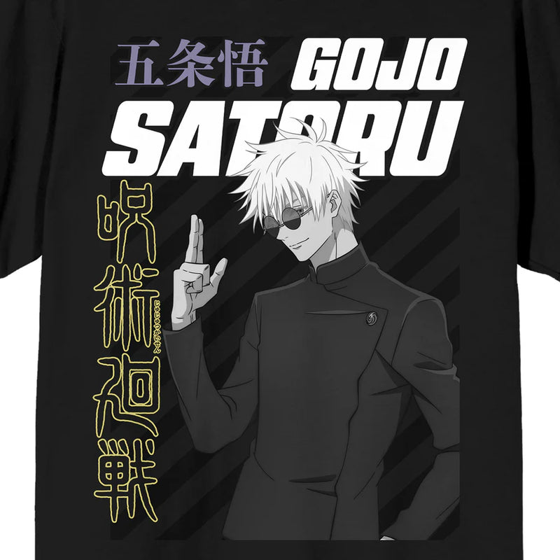 Load image into Gallery viewer, Jujutsu Kaisen - Gojo Satoru Action Pose &amp; Kanji Black Men T-Shirt
