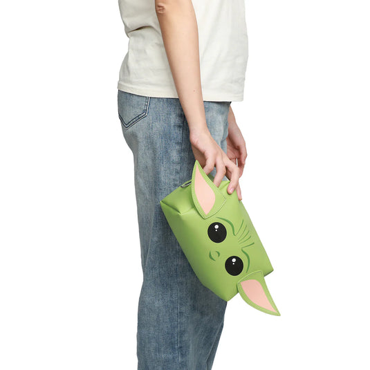 Star Wars The Mandalorian - Grogu With Applique Ears On Green Pu Cosmetic Bag