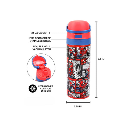 Bioworld Marvel Spider-Man - Comic Panels 24 Oz Stainless Steel Water Bottle