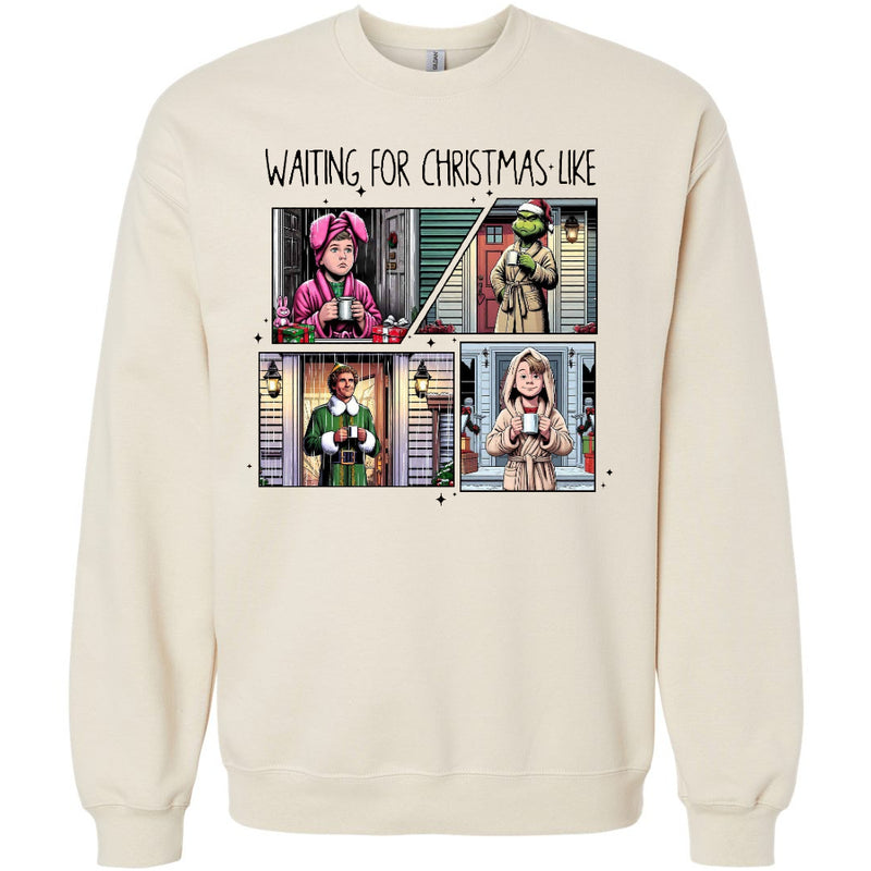 Cargue la imagen en el visor de la galería, Waiting For Christmas Like Shirt, Holiday Movies Sand Sweatshirt
