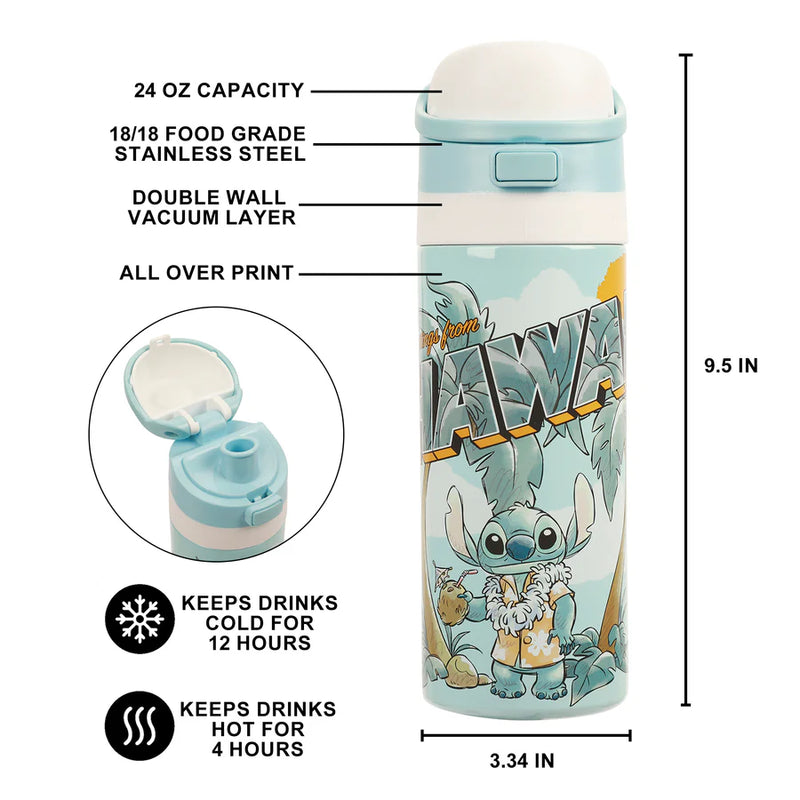 Load image into Gallery viewer, Bioworld Disney Lilo &amp; Stitch - Hawaii Stitch Blue 24 Oz Stainless Steel Water Bottle
