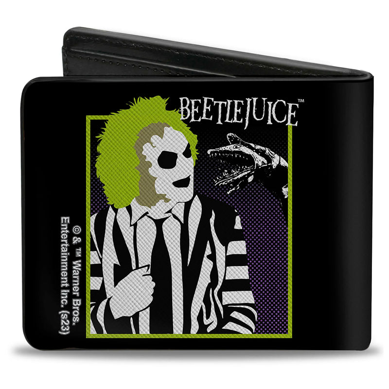 Cargue la imagen en el visor de la galería, Warner Bros Beetlejuice &amp; Sand Worm Pose Bi-fold Men&#39;s Wallet
