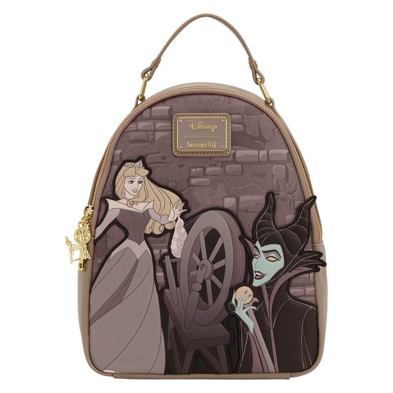 Cargue la imagen en el visor de la galería, Loungefly Disney Sleeping Beauty &amp; Maleficent - Aurora Spinning Wheel Maleficent Mini Backpack
