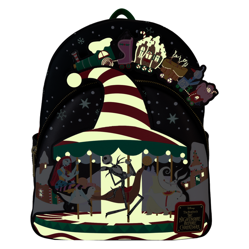 Chargez l&#39;image dans la visionneuse de la galerie, Loungefly Disney: The Nightmare Before Christmas - Candy Cane Carousel Glow Mini Backpack
