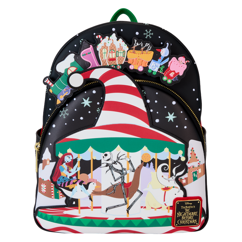 Chargez l&#39;image dans la visionneuse de la galerie, Loungefly Disney: The Nightmare Before Christmas - Candy Cane Carousel Glow Mini Backpack
