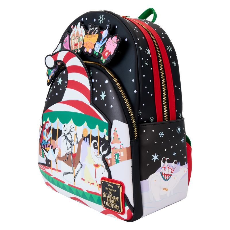 Chargez l&#39;image dans la visionneuse de la galerie, Loungefly Disney: The Nightmare Before Christmas - Candy Cane Carousel Glow Mini Backpack
