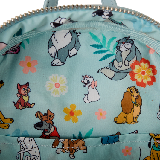 Loungefly Disney Dogs & Cats - Floral Faux Denim Fringe Mini Backpack