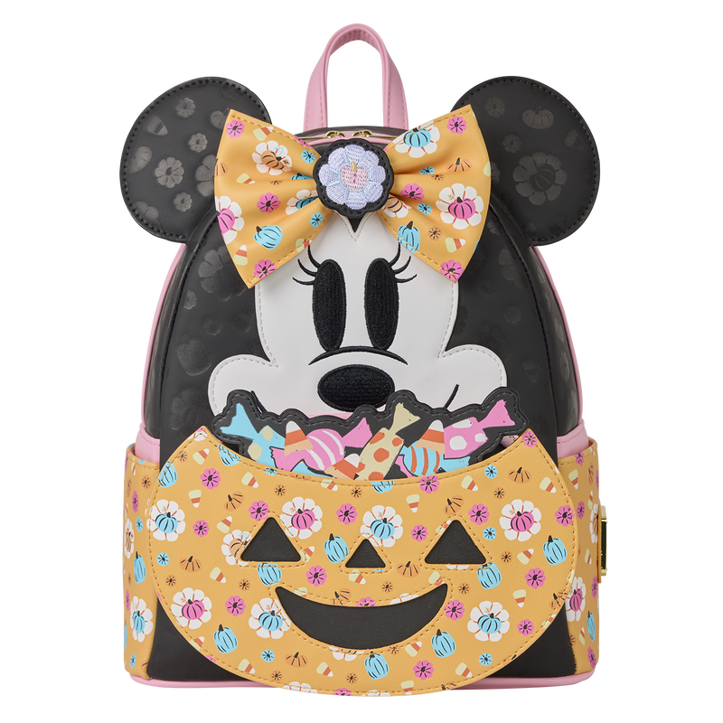 Cargue la imagen en el visor de la galería, Loungefly Disney: Minnie Mouse Cosplay Floral Pumpkin Mini Backpack
