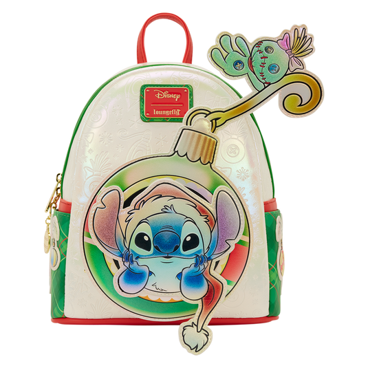 Loungefly Disney Lilo & Stitch - Stitch & Scrump Iridescent Holiday Ornament Mini Backpack