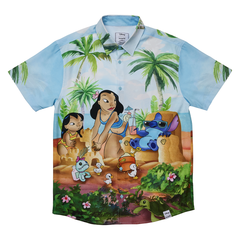 Load image into Gallery viewer, Lilo &amp; Stitch Beach Scene Unisex Button Up Camp Shirt
