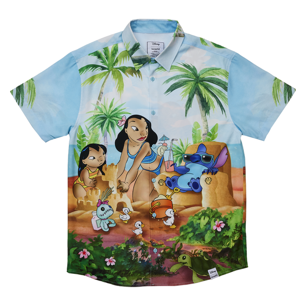Lilo & Stitch Beach Scene Unisex Button Up Camp Shirt