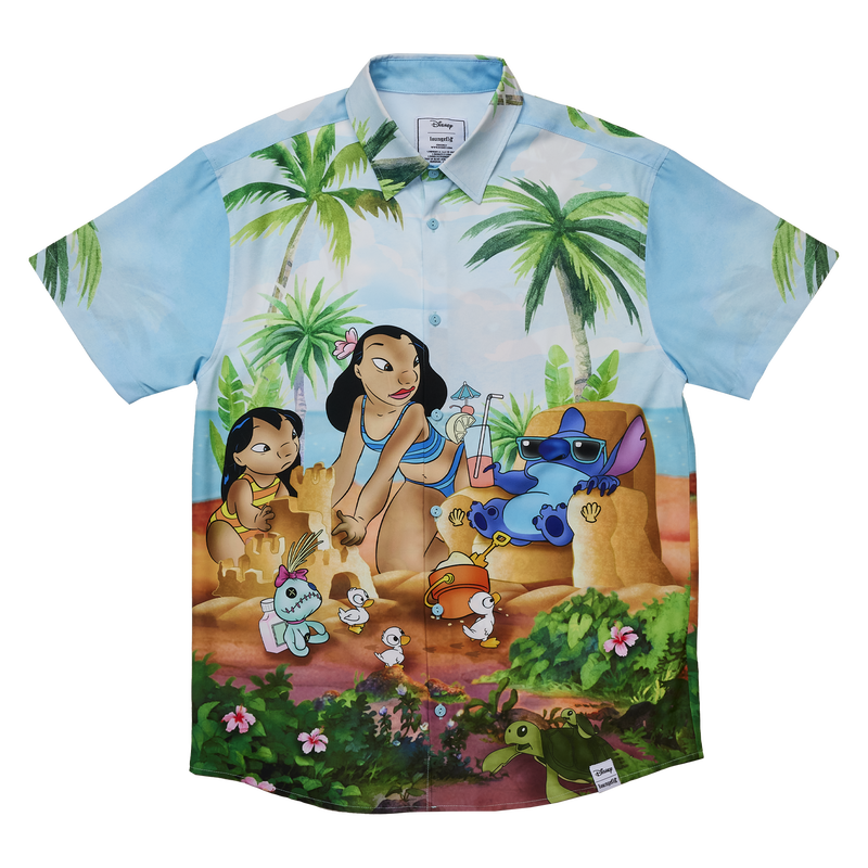 Lilo & Stitch Beach Scene Unisex Button Up Camp Shirt