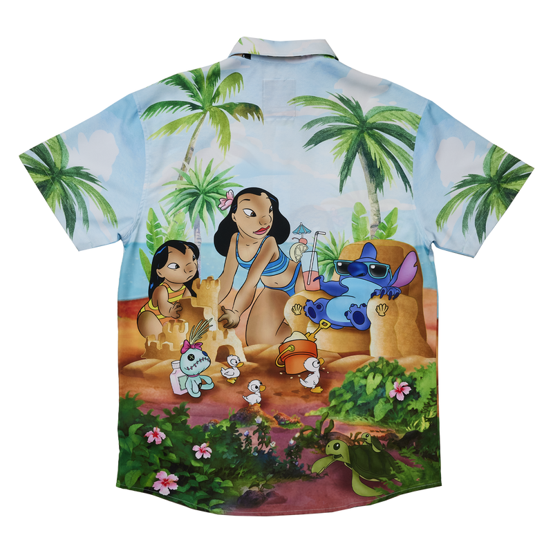 Load image into Gallery viewer, Lilo &amp; Stitch Beach Scene Unisex Button Up Camp Shirt
