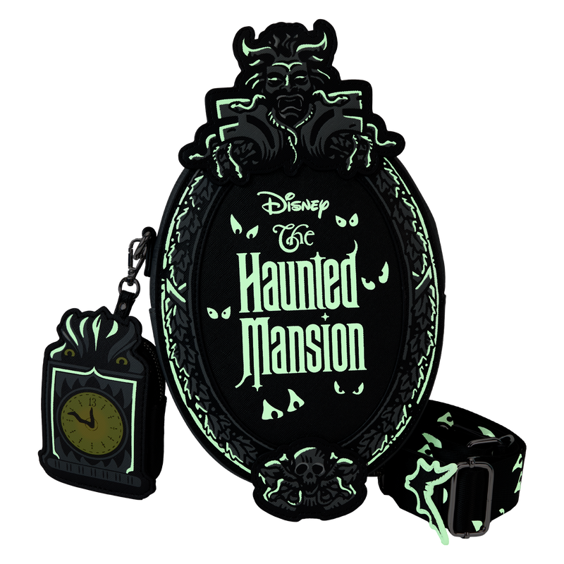 Chargez l&#39;image dans la visionneuse de la galerie, Loungefly Disney: The Haunted Mansion Plaque Glow Crossbody Bag With Coin Bag
