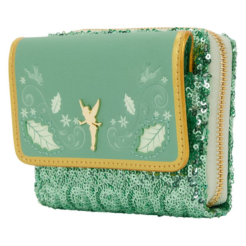 Chargez l&#39;image dans la visionneuse de la galerie, Loungefly Disney Peter Pan : Tinkerbell Holiday Sequin Tri-Fold Wallet
