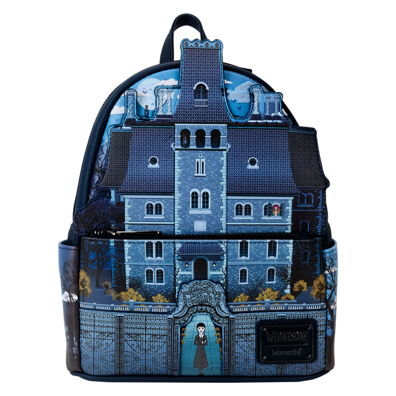 Load image into Gallery viewer, Loungefly The Addams Family - Wednesday Nevermore Academy Castle Glow Mini Backpack
