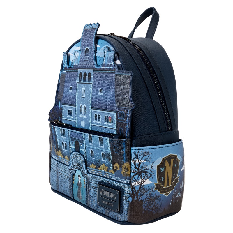 Load image into Gallery viewer, Loungefly The Addams Family - Wednesday Nevermore Academy Castle Glow Mini Backpack
