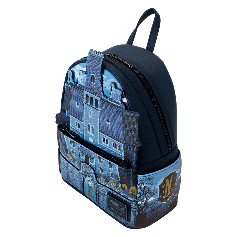 Load image into Gallery viewer, Loungefly The Addams Family - Wednesday Nevermore Academy Castle Glow Mini Backpack
