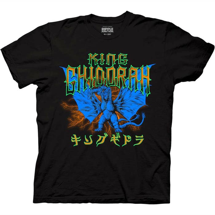 Load image into Gallery viewer, Godzilla Classic King Ghidorah Metal With Kanji Black T-Shirt
