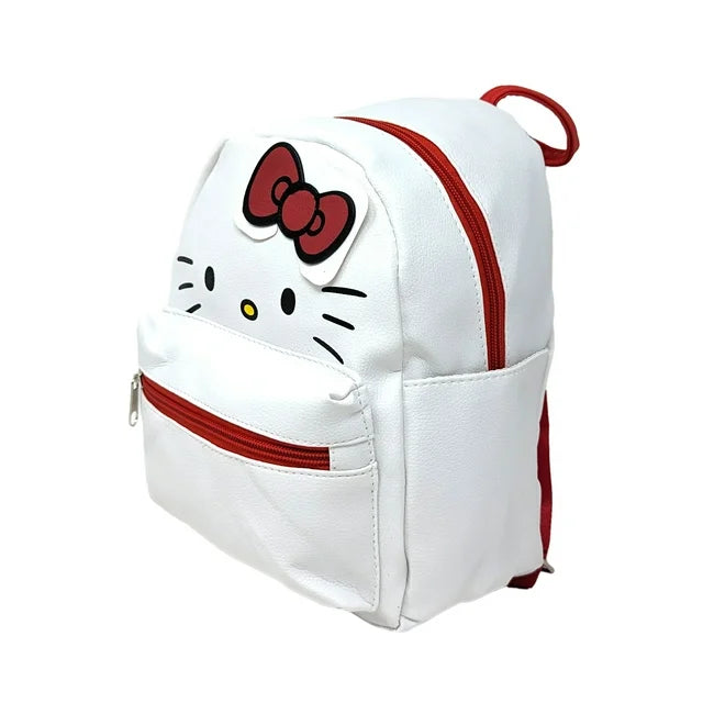 Chargez l&#39;image dans la visionneuse de la galerie, Hello Kitty Visage avec Noeud Rouge 10&#39;&#39; Mini Sac à Dos Deluxe en Cuir PU avec 1 Poche Avant 
