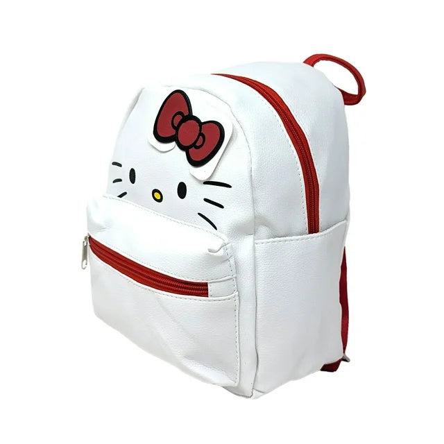 Hello Kitty Face with Red Bow 10'' Mini Deluxe Pu Leather Backpack with 1 Front Pocket