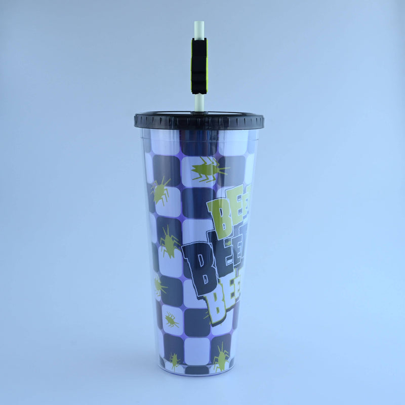Cargue la imagen en el visor de la galería, Beetlejuice Roach 24z Plastic Cold Cup w/ Lid &amp; Topper Straw
