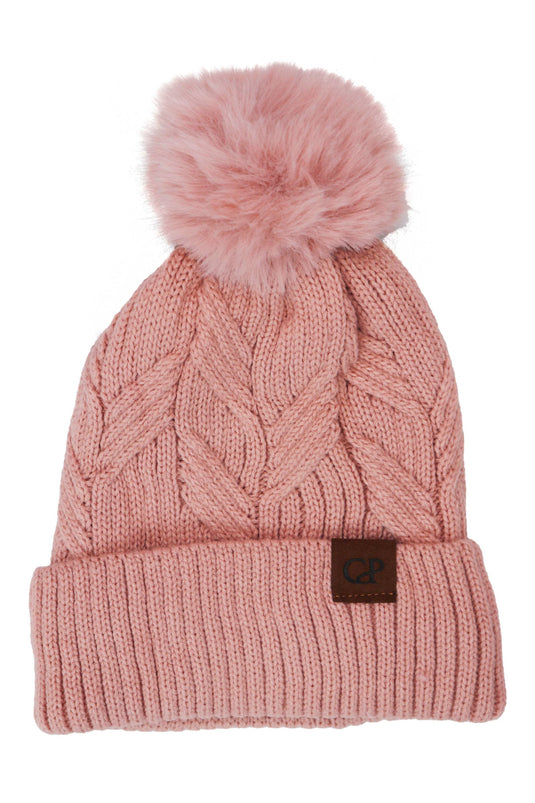 Coil Chevron Knitted Fleece Lined Beanie