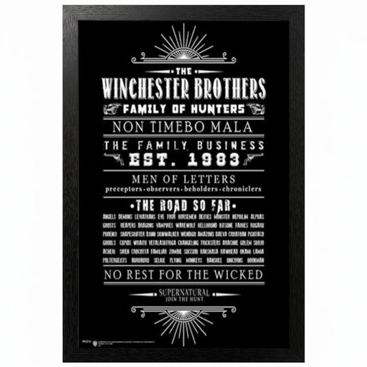 Pyramid America Super Natural - Winchester Brothers-Letters 11" x 17" Wall Framed
