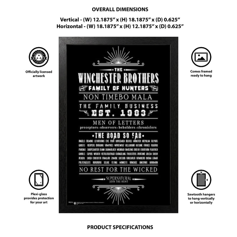 Cargue la imagen en el visor de la galería, Pyramid America Super Natural - Winchester Brothers-Letters 11" x 17" Wall Framed
