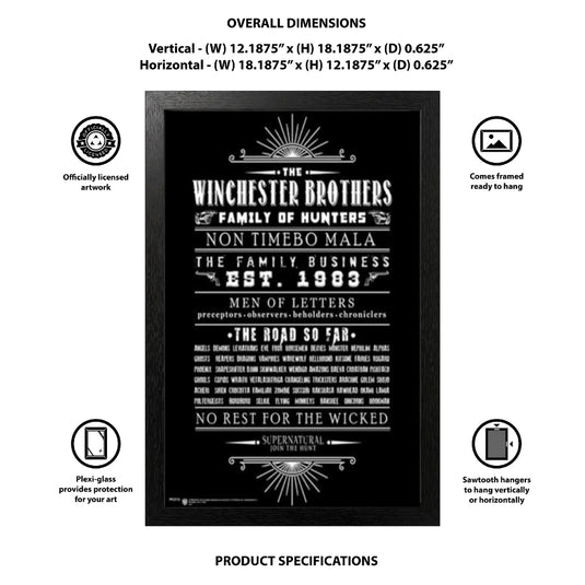 Pyramid America Super Natural - Winchester Brothers-Letters 11" x 17" Wall Framed