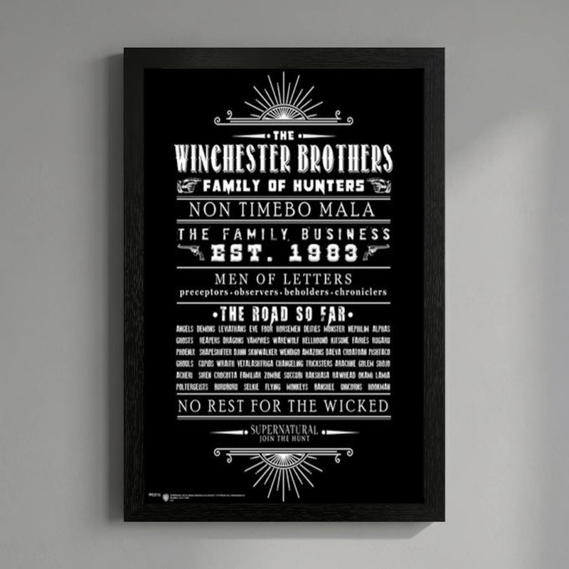 Cargue la imagen en el visor de la galería, Pyramid America Super Natural - Winchester Brothers-Letters 11" x 17" Wall Framed
