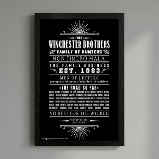 Pyramid America Super Natural - Winchester Brothers-Letters 11" x 17" Wall Framed