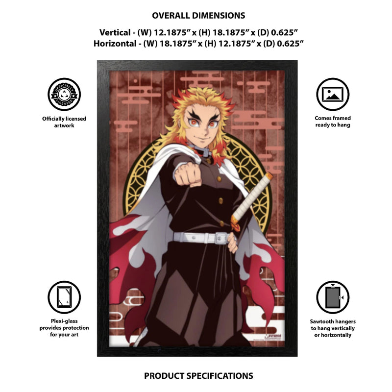 Cargue la imagen en el visor de la galería, Pyramid America Demon Slayer - Rengoku 11" x 17" Wall Framed
