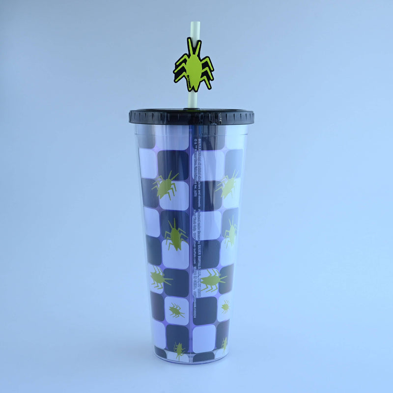Cargue la imagen en el visor de la galería, Beetlejuice Roach 24z Plastic Cold Cup w/ Lid &amp; Topper Straw
