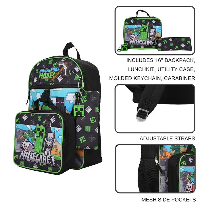 Cargue la imagen en el visor de la galería, Bioworld Minecraft - Characters 5-Piece 16" Backpack With Lunch Kit
