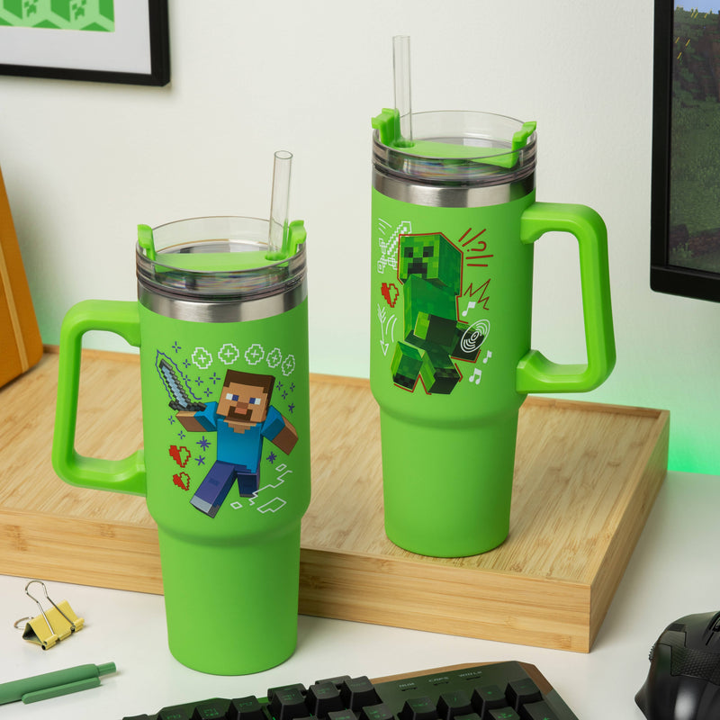 Chargez l&#39;image dans la visionneuse de la galerie, Minecraft - Green 900ml Insulated Cup and Straw Metal Tumbler
