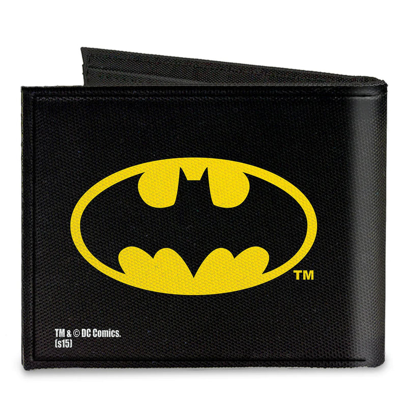 Load image into Gallery viewer, DC Comics Batman Logo Black Yellow Canvas Bi-Fold Men&#39;s Wallet
