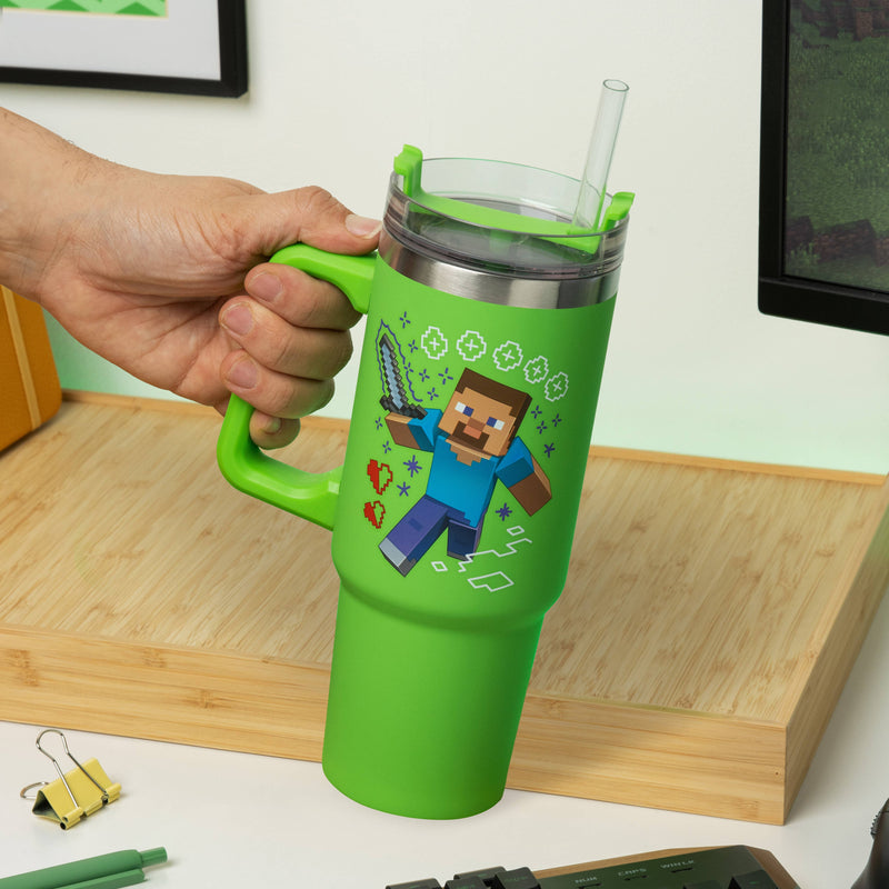 Chargez l&#39;image dans la visionneuse de la galerie, Minecraft - Green 900ml Insulated Cup and Straw Metal Tumbler
