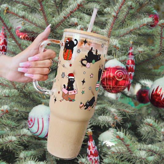 Christmas Cats 40oz Tumbler With Lid and Straw