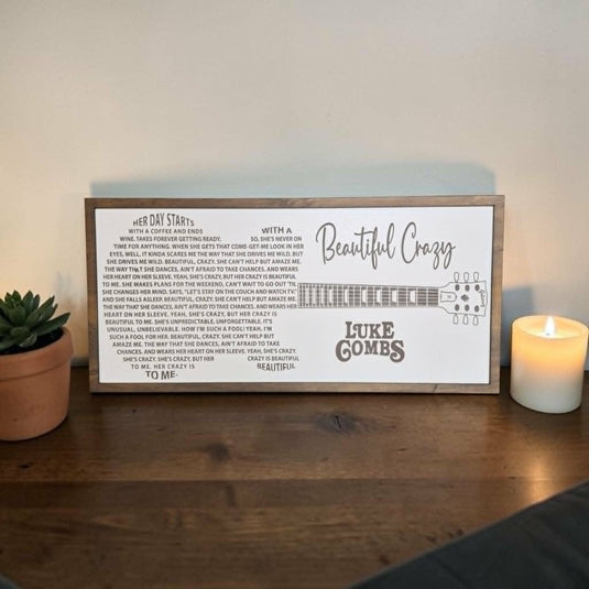 Luke Combs - Beautiful crazy Song Lyrics 21x10 Wall Frame Art