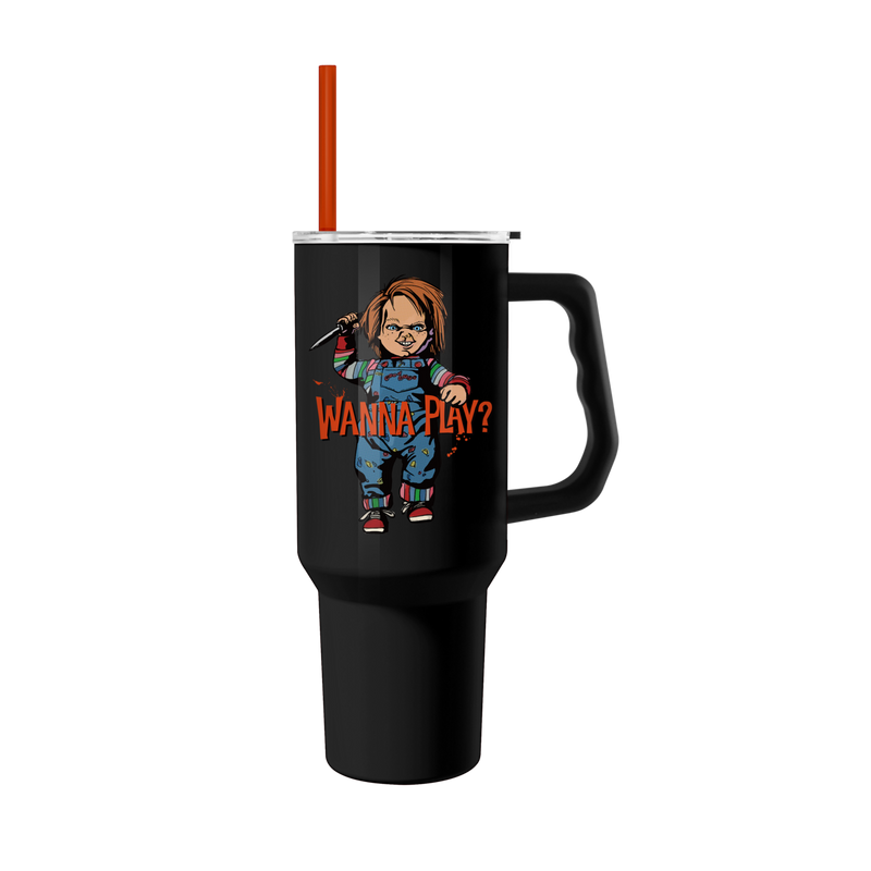 Load image into Gallery viewer, Chucky Wanna Play 40oz Stainless Steel Tumbler w Handle

