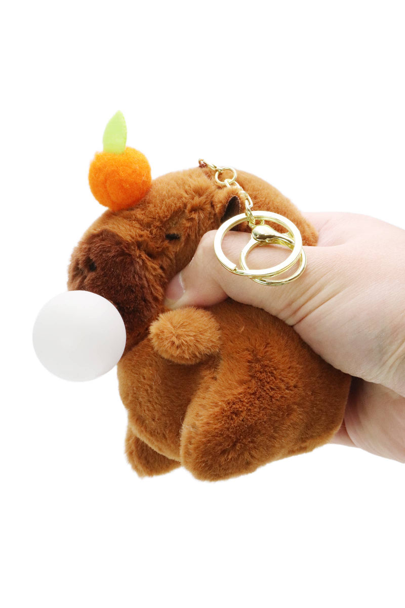 Load image into Gallery viewer, Drooling Capybara Fuzzy Faux Fur Plushie Key Chain
