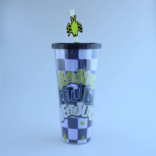 Beetlejuice Roach 24z Plastic Cold Cup w/ Lid & Topper Straw