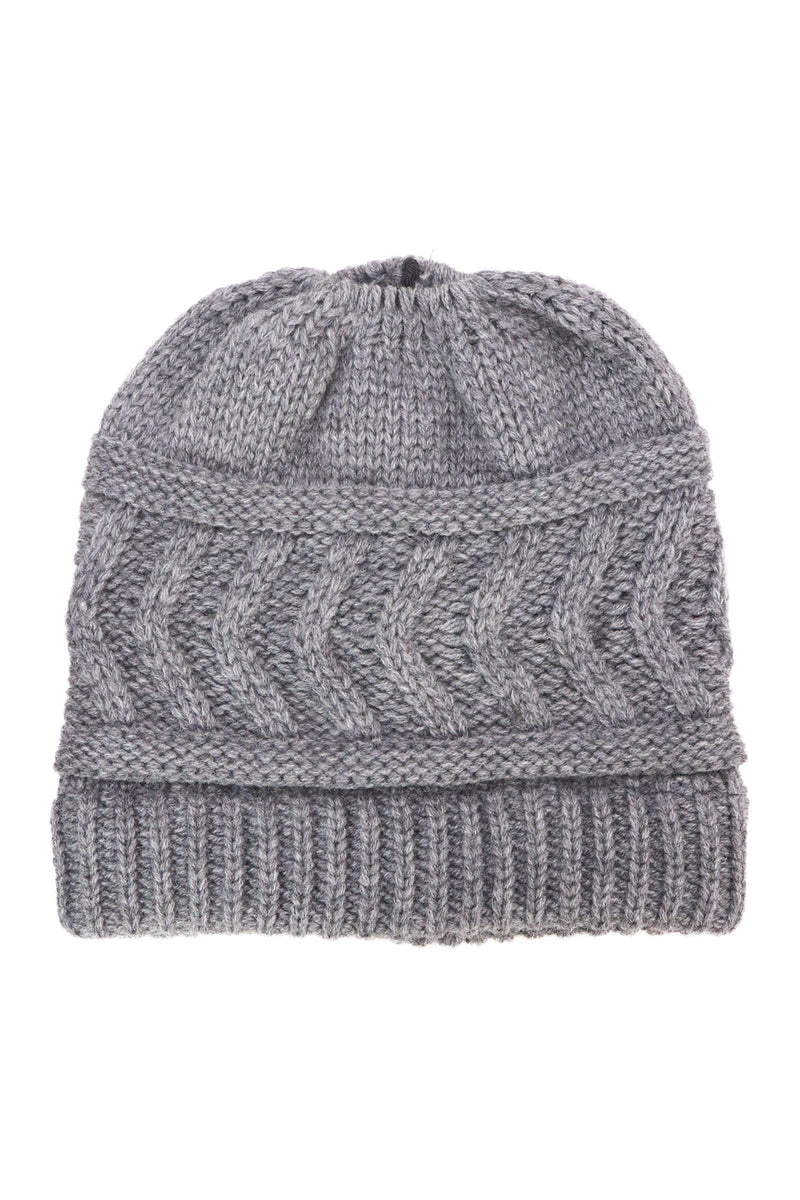 Load image into Gallery viewer, Classic Ponytail Chevron Cable Knitted Beanie
