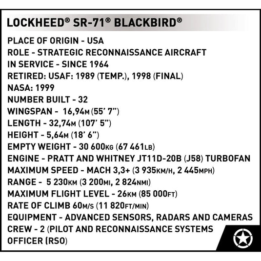 Cobi Armed Forces - Executive Edition Lockheed SR-71 Blackbird Brick Toy