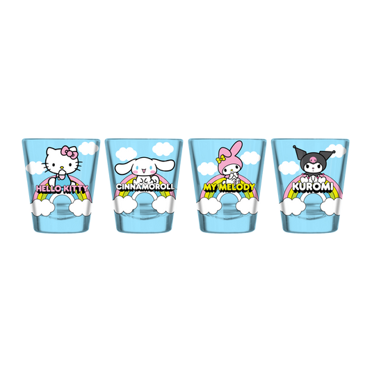 Sanrio Characters Sitting On Rainbow 4pc. 1.5oz. Mini Glass