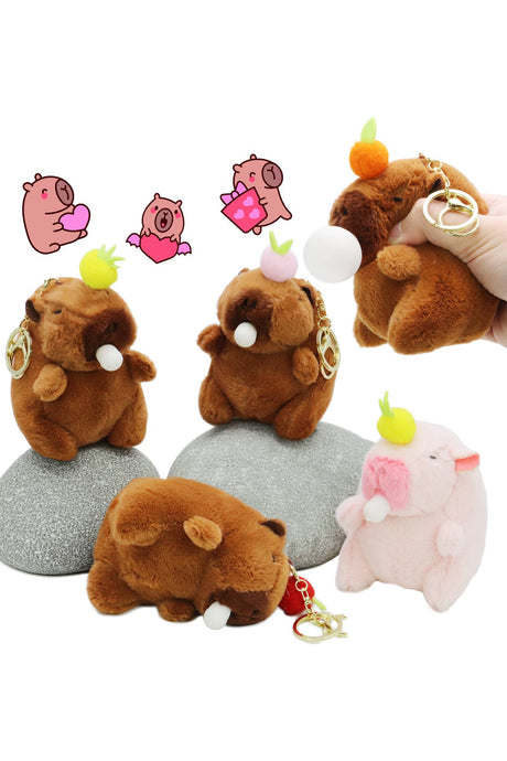 Drooling Capybara Fuzzy Faux Fur Plushie Key Chain