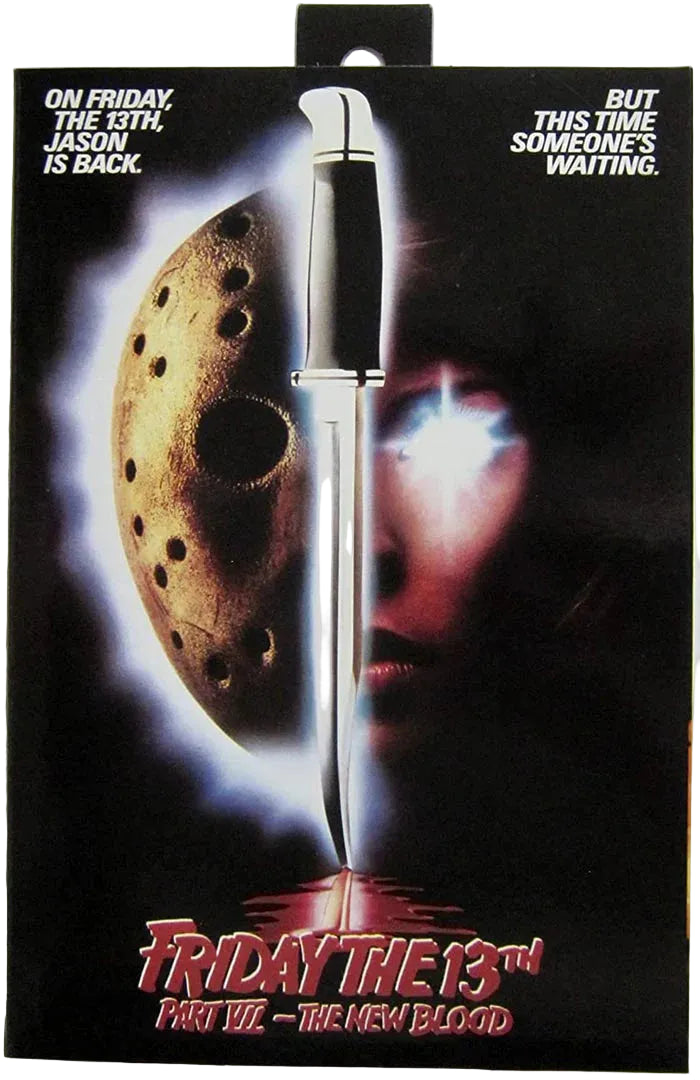 Load image into Gallery viewer, Promotional poster for 'Friday the 13th: The New Blood' with a mask and knife.
